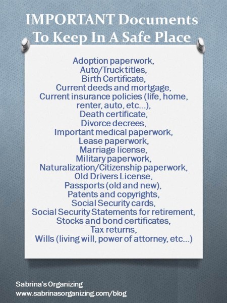 IMPORTANT Documents To Keep In A Safe Place infographic