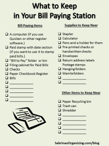 what to keep in your bill paying station checklist