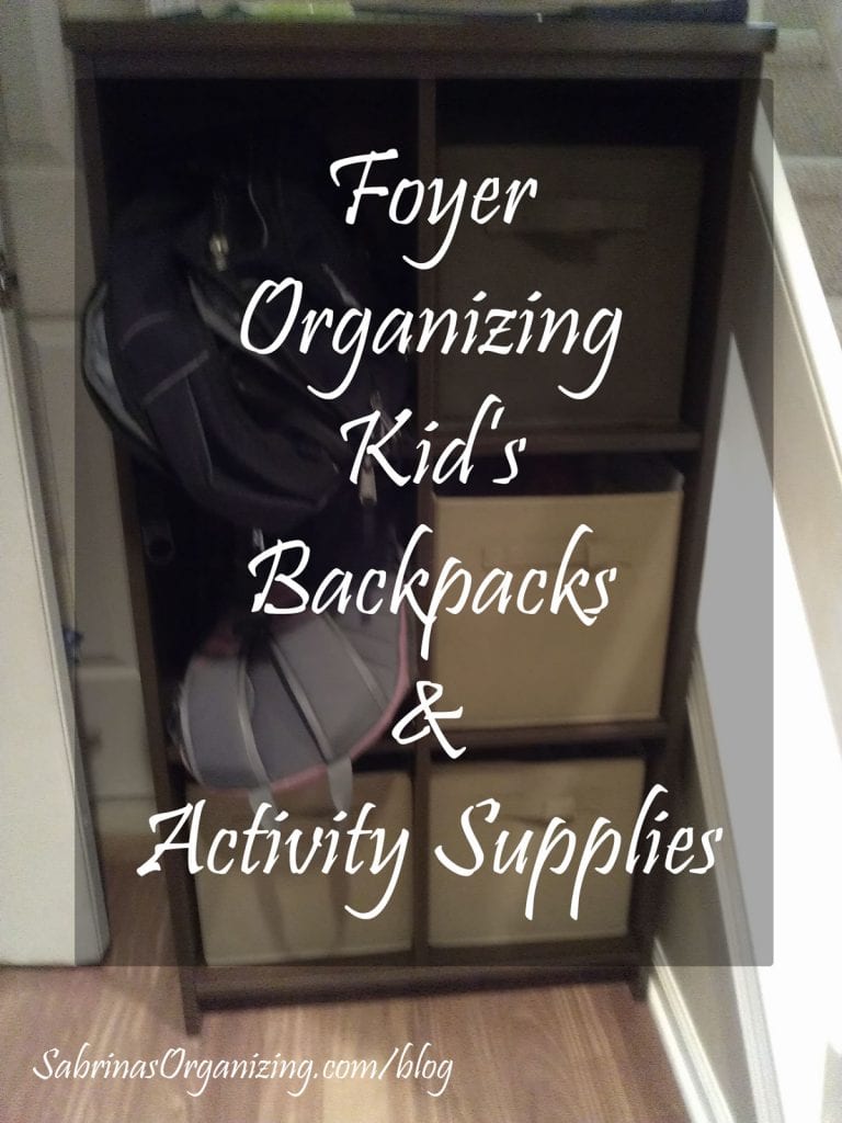 foyer organizing backpacks and supplies