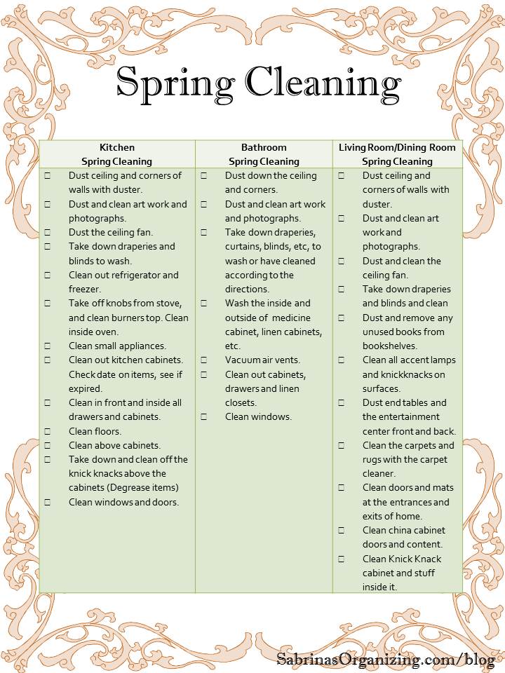 Spring Cleaning Checklist page 1