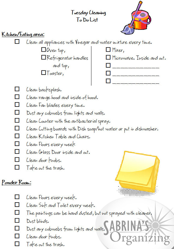 Tuesday cleaning clecklist | Sabrina's Organizing #cleaning #checklist