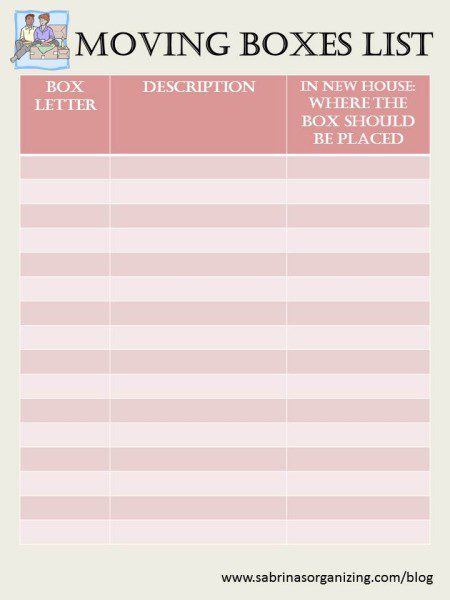Moving boxes checklist