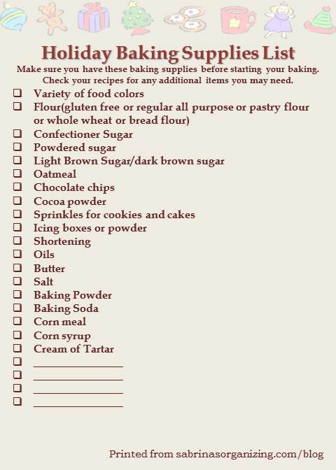 holiday baking supplies checklist