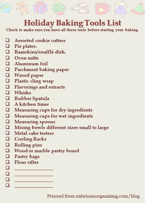 holiday baking tools checklist