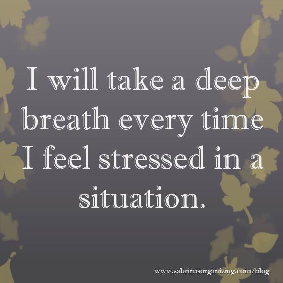 I will take a deep breath every time I feel stressed in a situation.