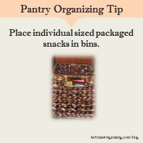 Place individual sized packaged snacks in bins.