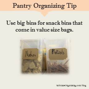 Use big bins for snack bins that come in value size bags.