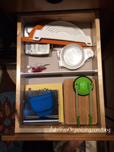 Least used drawer - Put items that you use more frequently in the front of the drawer when dividing it this way