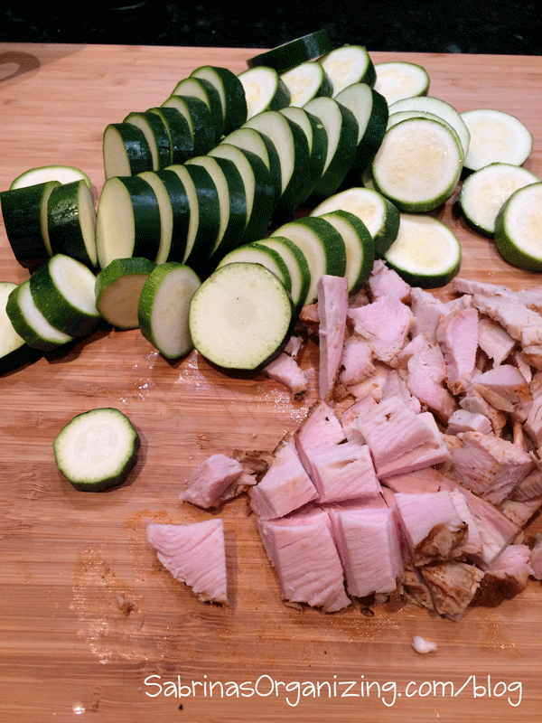 cut zucchini and turkey