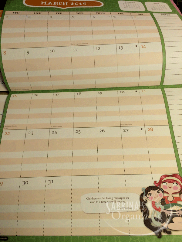 family monthly calendar in a standard format