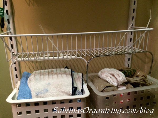 how to hang baskets off wire shelves