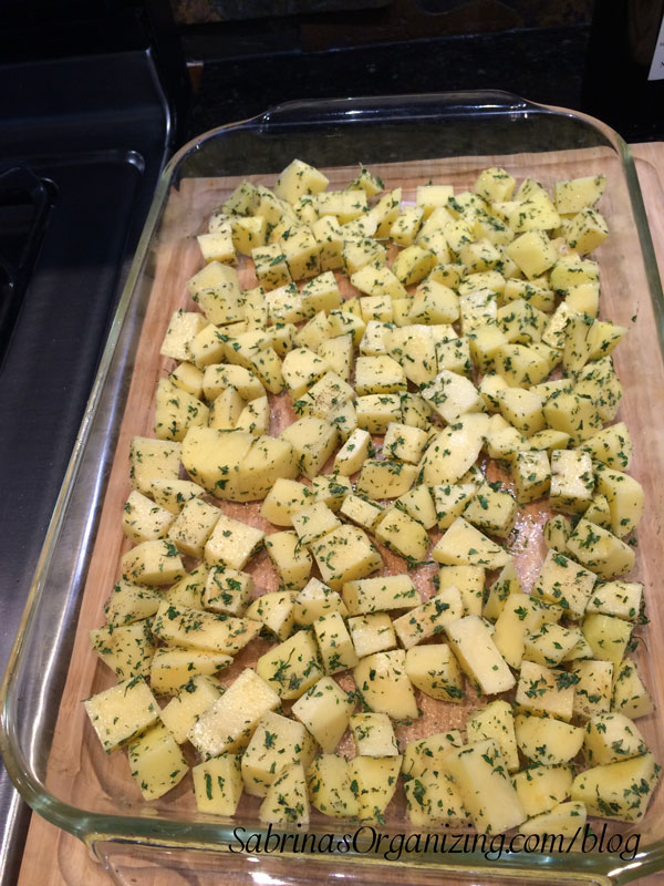 toss potatoes with herbs