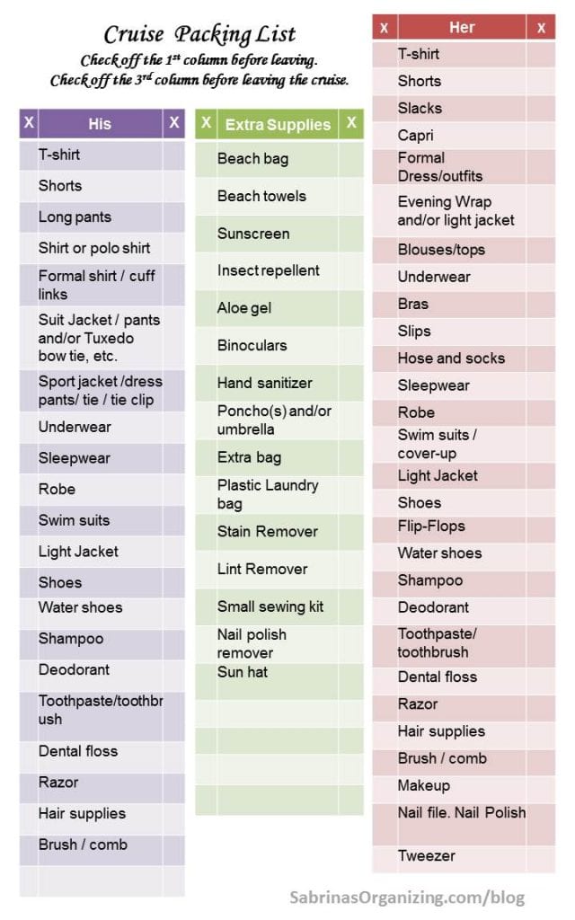 american cruise lines packing list