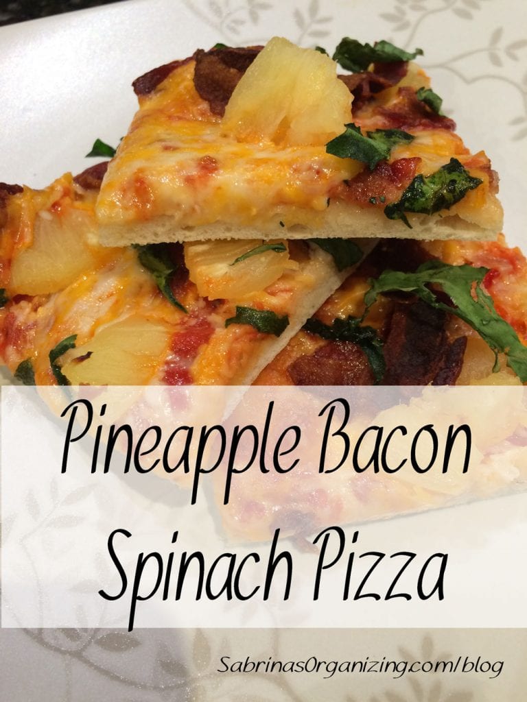 Pineapple bacon spinach pizza