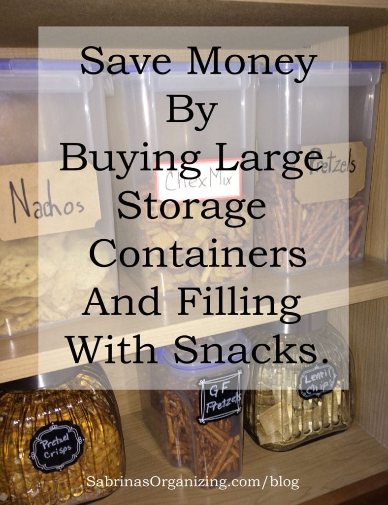 Save money by buying large storage containers and filling with snacks.