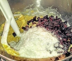 add cranberrys and coconut flakes mix well