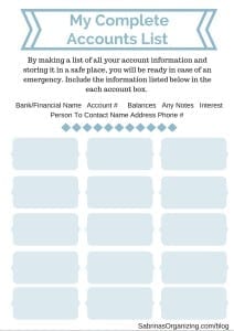 Emergency Account List Printable | Sabrina's Organizing