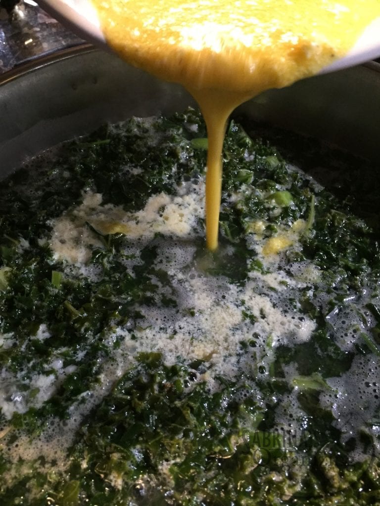 pour egg into soup slowing