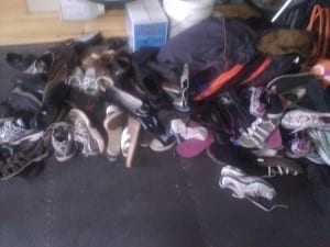 BEFORE shoe pile | Sabrina's Organizing