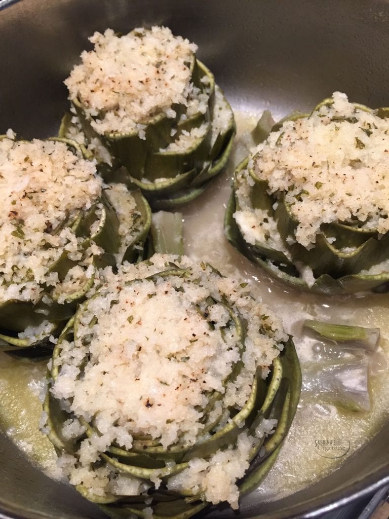 artichokes in pan