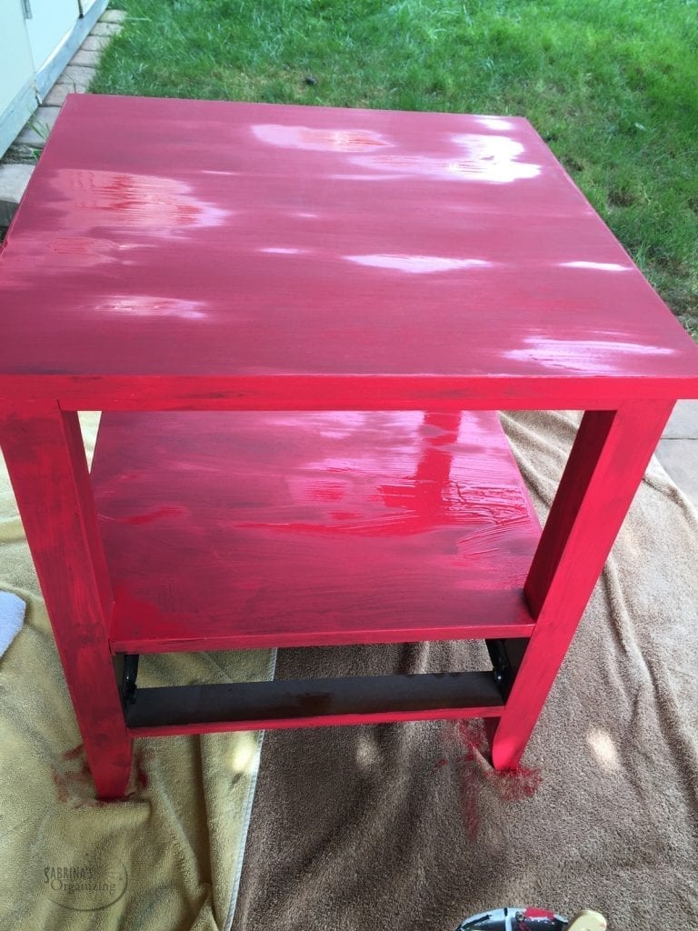 painted table with chalk paint before antique wax