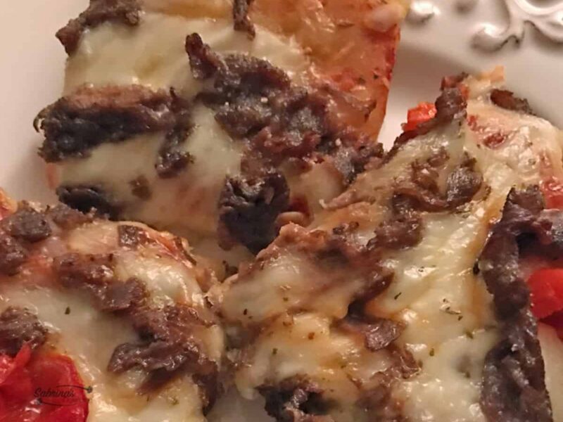 Cheesesteak Pizza Recipe square image