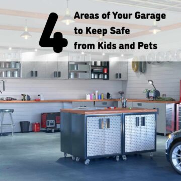 a picture of an organized garage and the title is at the top center - square image