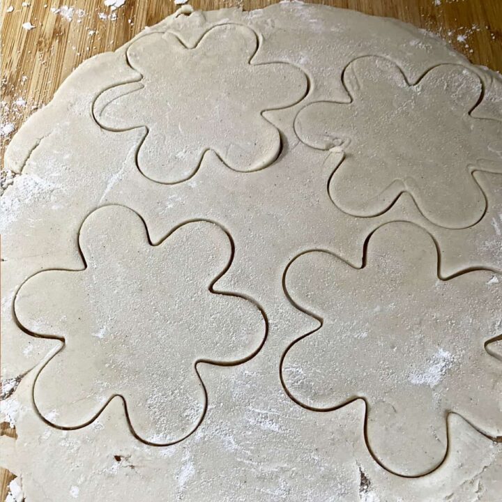 Cut out the flowers on floured cutting board