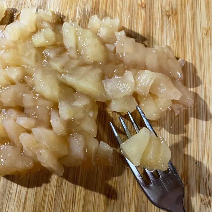 cut up the apple pie filling into little pieces -
