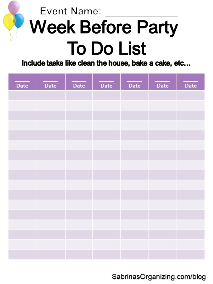what to do the week before printable