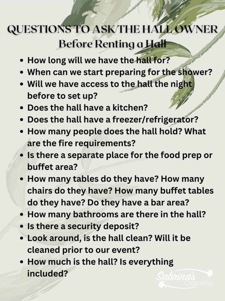Questions to Ask the Hall Owner BEFORE renting the hall