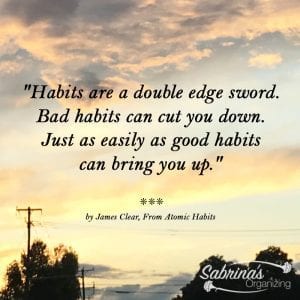 Habits are a double edge sword. Bad habits can cut you down. Just as easily as good habits can bring you up. - James Clear, From Atomic Habits Habits are a double edge sword. Bad habits can cut you down. Just as easily as good habits can bring you up. - James Clear, From Atomic Habits