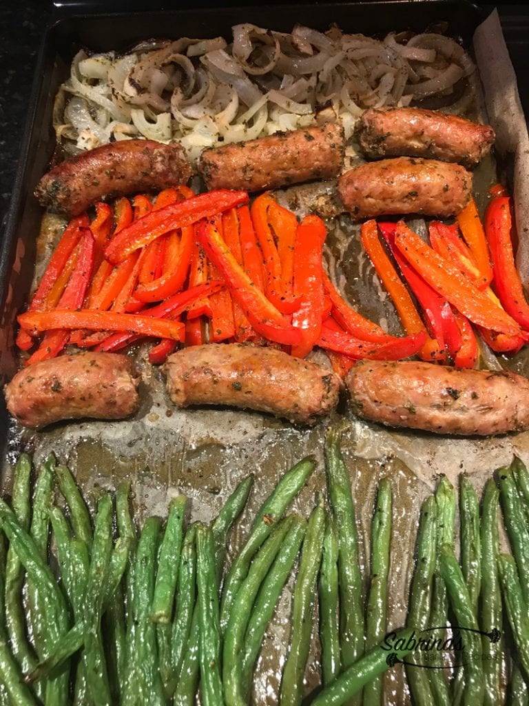 KETO Sausage Peppers Onions and String Beans Sheet Pan Recipe