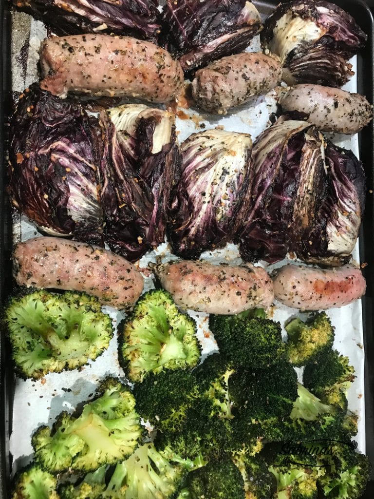 KETO Italian Sausage Broccoli and Radicchio Sheet Pan Recipe
