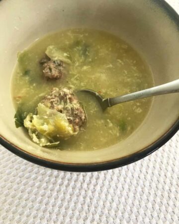 Super Easy No Pasta Italian Wedding Soup Recipe for a Crowd in a bowl featured image