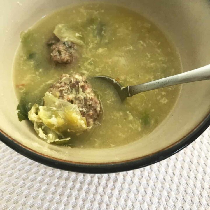 Super Easy No Pasta Italian Wedding Soup Recipe for a Crowd in a bowl 1200x1200 image size
