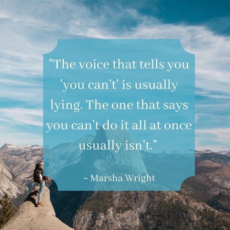 "The voice that tells you 'you can't' is usually lying. The one that says you can't do it all at once usually isn't." – Marsha Wright