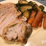 Turkey breast with brussel sprouts and carrots one pan recipe on a plate