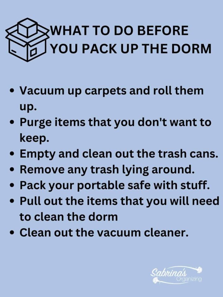 What to do Before You Pack Up the Dorm - list