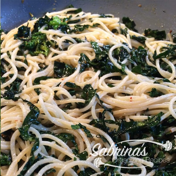 Broccoli Leaves and Spaghetti Recipe Finished in Pan
