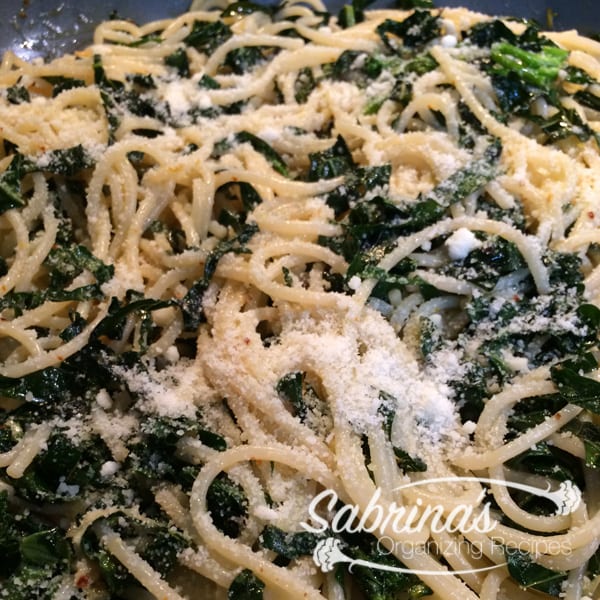 Broccoli Leaves and Spaghetti Recipe Finished With Parm Cheese