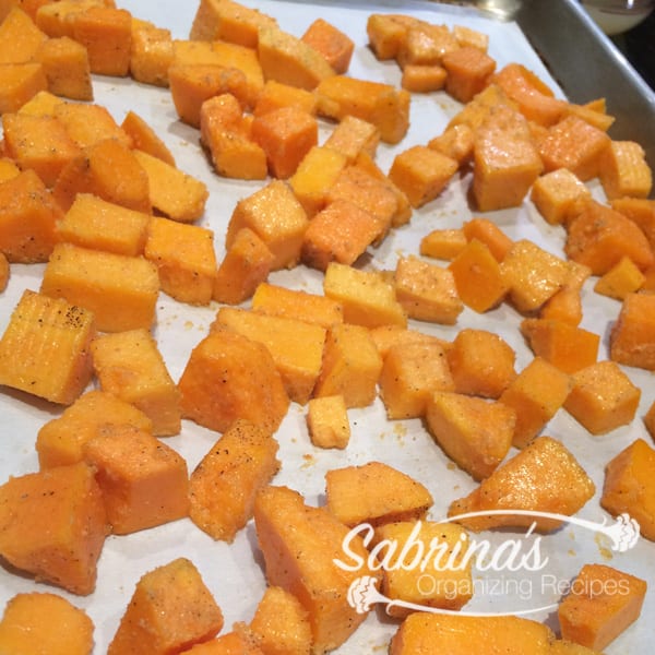 Add butternut Squash to the baking sheet and roast
