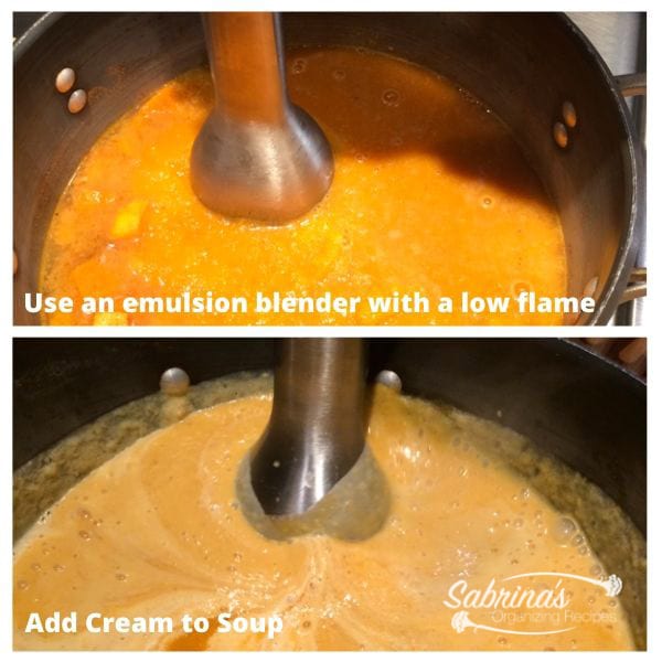 Add rest of ingredients except for cream, Use the emulsion blender with a low flame and then add the cream