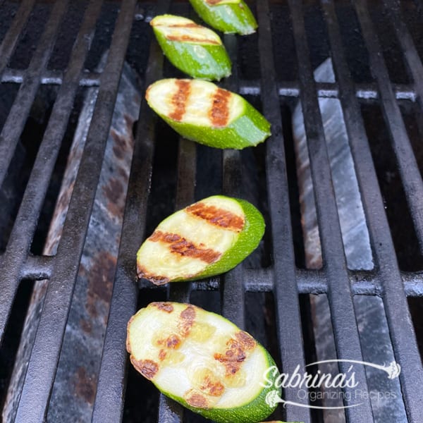 Grilled zucchini on grill ½ inch thick slices