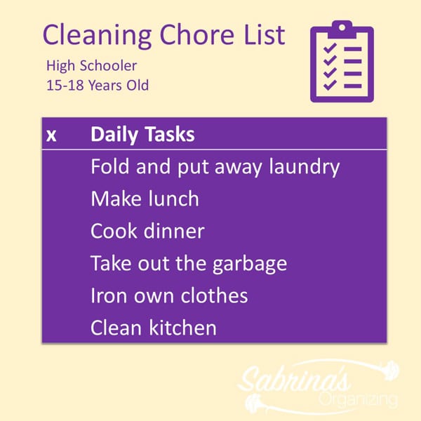 15-18 years Old Daily Tasks: High schoolers