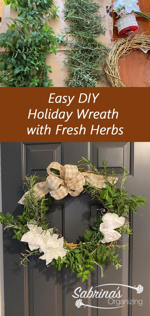 Easy DIY Holiday Wreath with Fresh Herbs long image