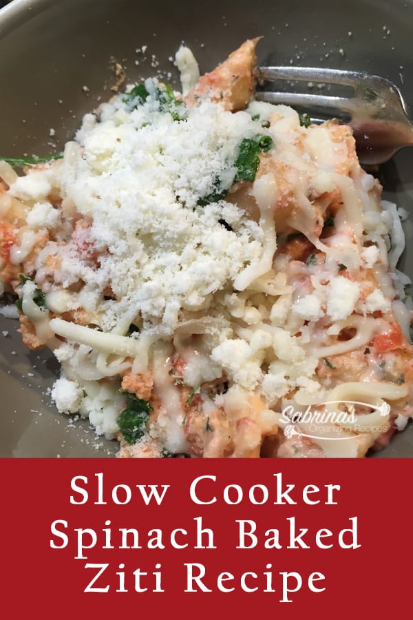 Slow cooker spinach baked ziti recipe featured image