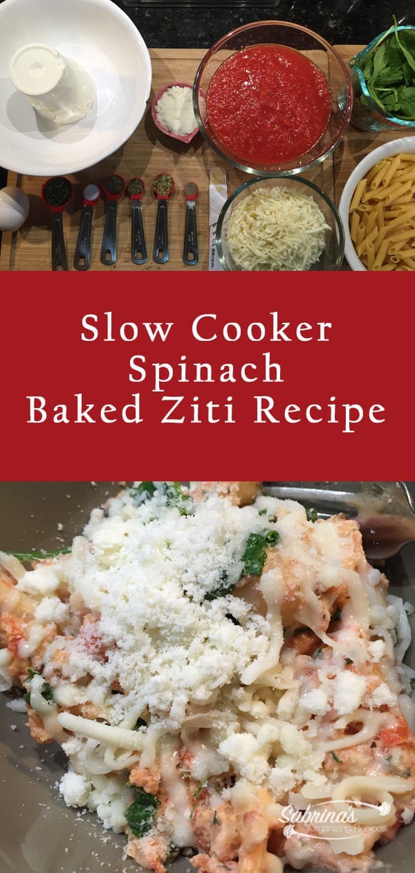 Slow cooker spinach baked ziti recipe long image
