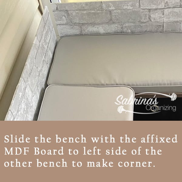 Slide the bench with the affixed MDF board to left side of the other bench to make the corner