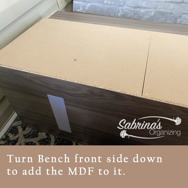 turn bench front side down to add the MDF to it